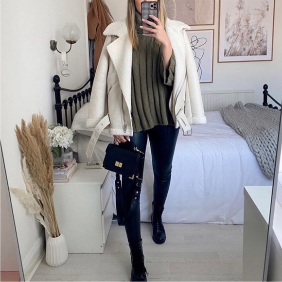 Zara Double-Faced Jacket Oversized White Faux Suede Blogger Fave Moto Biker M - Picture 7 of 16